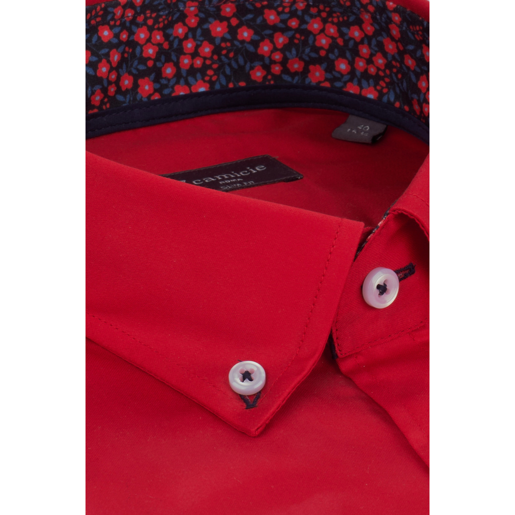 camicia uomo 1 bottone button down slim Satin Unito Rosso