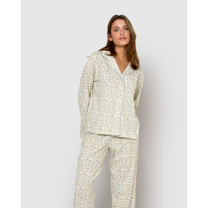 Pijama largo camisero algodón domana azul agua