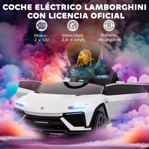 Coche Eléctrico para Niños de +3 Años, Lamborghini, Coche de Batería 12V, con Mando a Distancia 2,4 G, Motor Doble, Ruedas con Suspensión, Faros, Música, USB, Blanco
