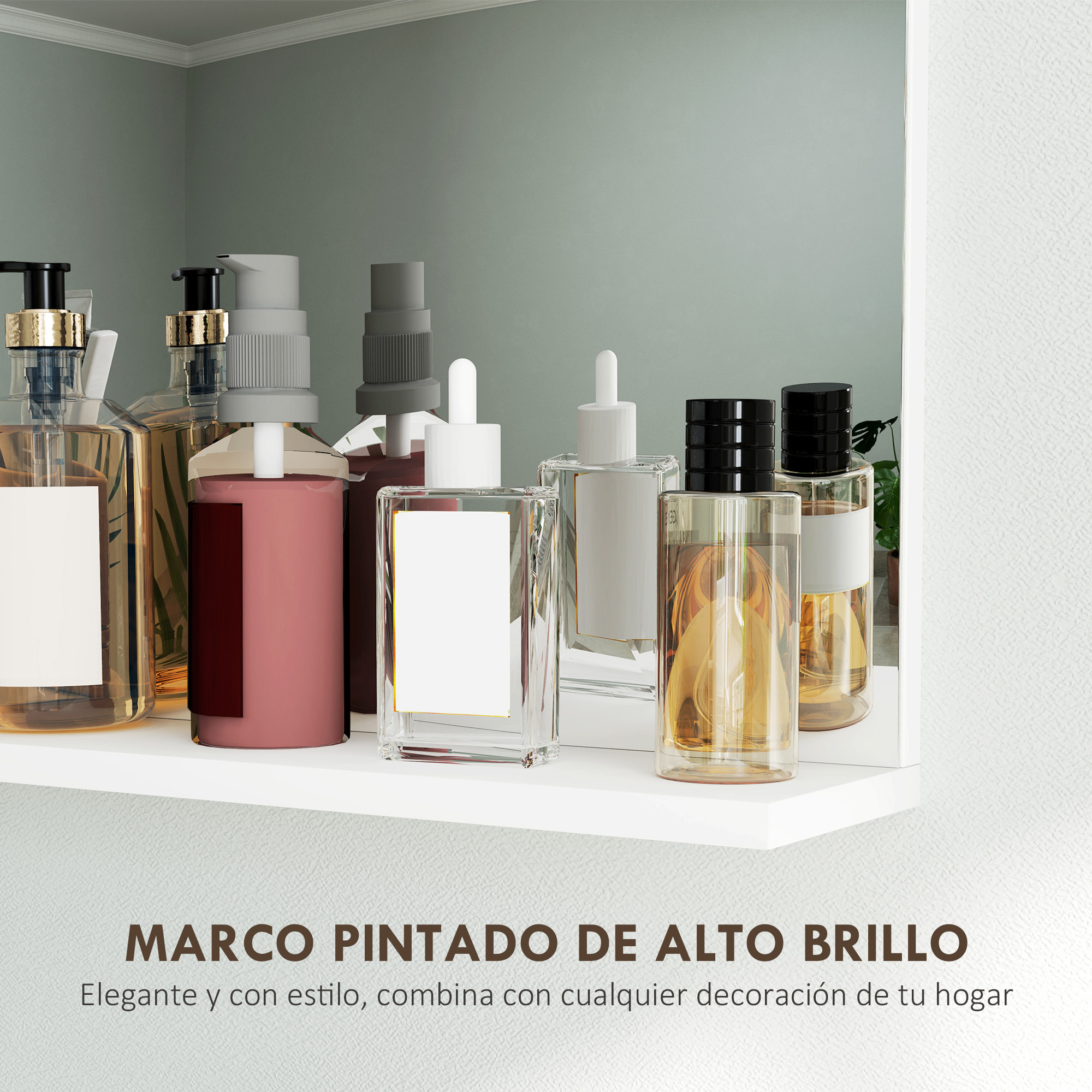 Espejo de Baño Espejo de Pared con Estante Abierto Espejo para Entrada Pasillo 50x12x60 cm Blanco