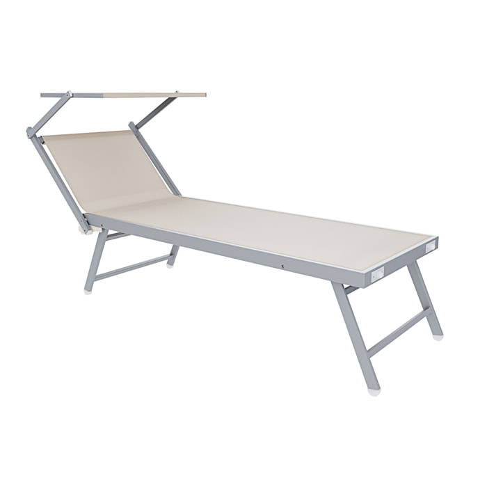 Lettino Prendisole Pieghevole Professionale in Alluminio e Tessuto Textilene Tettuccio Orientabile Parasole Sdraio Mare Spiaggia 182x60x38 cm Beige