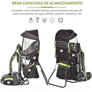 Mochila Portabebés Plegable con Dosel Verde y Gris