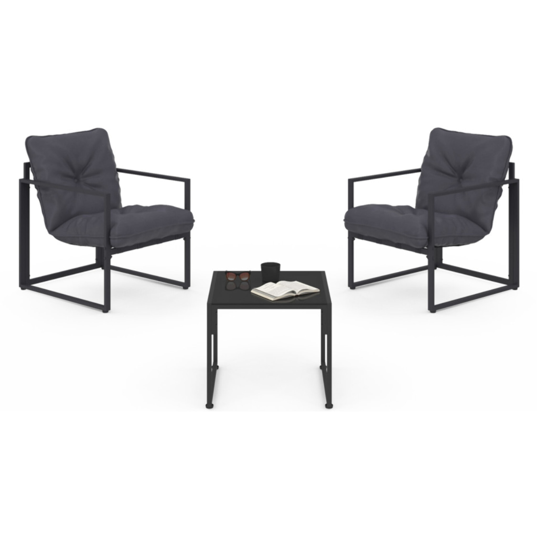 Salon de jardin Tropéa 2 places avec coussins gris