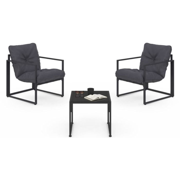 Salon de jardin Tropéa 2 places avec coussins gris