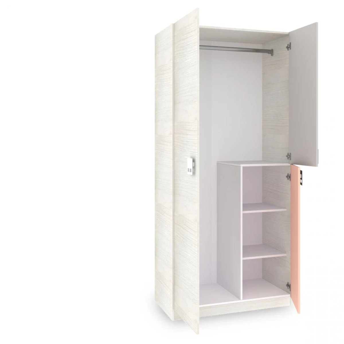 Armario juvenil Kenia Blanco Alpes - Rosa y Gris