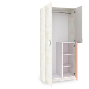 Armario juvenil Kenia Blanco Alpes - Rosa y Gris