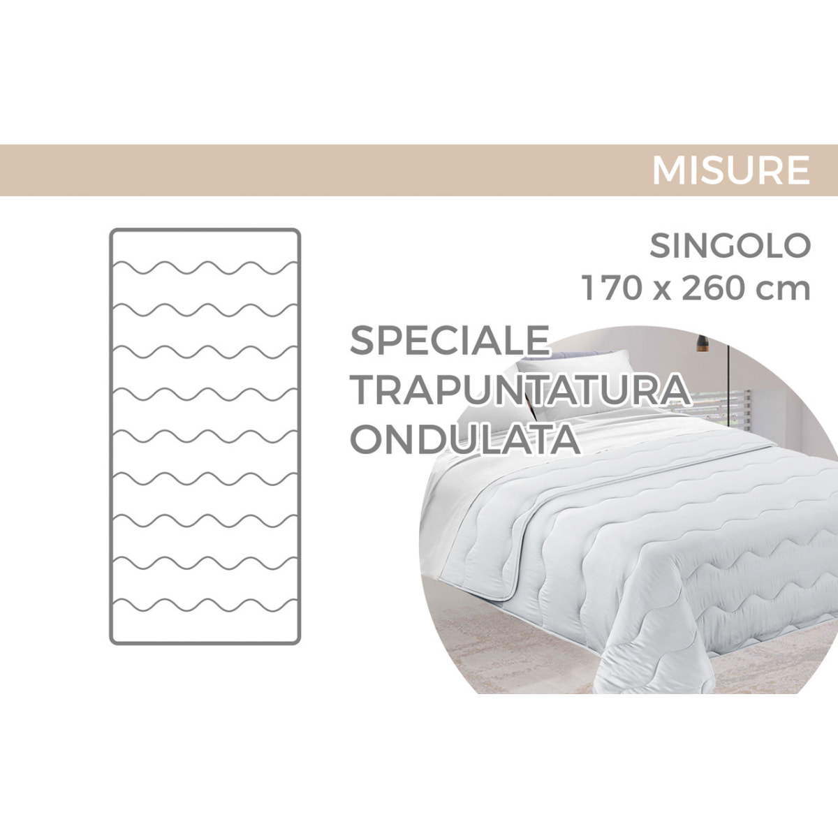 Trapunta Invernale 300gr Made in Italy Piumone Clado Linea Diadema Disegno Onda Blu
