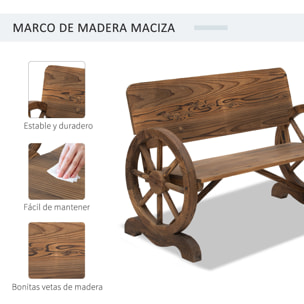Banco de Jardín de Madera Banco de Exterior con Reposabrazos y 2 Ruedas Decorativas Estilo Rústico Carga 250 kg para Patio Terraza 114x58x80 cm Carbonizado