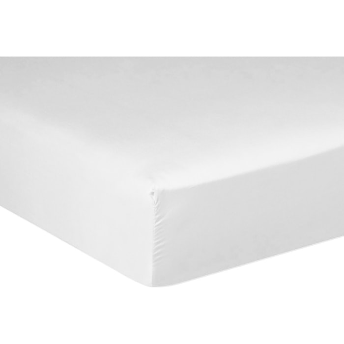Drap Housse - Bonnet:30cm 100% Satin De Coton lavé 105 Fils Blanc