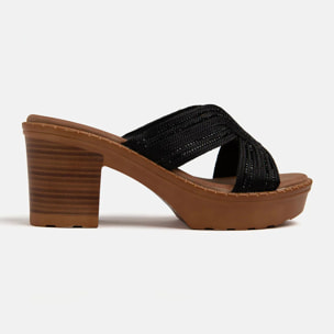 Zoccolo in legno con fascia in strass - NERO