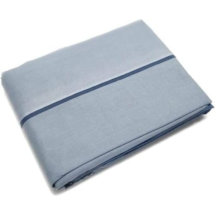 INTRECCI Completo Lenzuola Letto in Cotone Bicolore, Set Biancheria Letto 1 Piazza e Mezza Lenzuolo con Angoli + Lenzuolo Sopra + 1 Federa Azzurro Blu