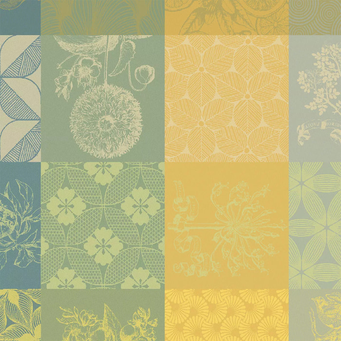 Serviette pur coton motif jacquard jaune vert Mille parfums limoni