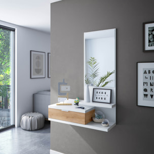 Mueble Recibidor Lia Cajón Y Espejo 116x81x29 Cm Roble Nodi Y Blanco Artik