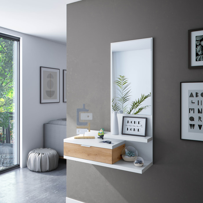 Mueble Recibidor Lia Cajón Y Espejo 116x81x29 Cm Roble Nodi Y Blanco Artik