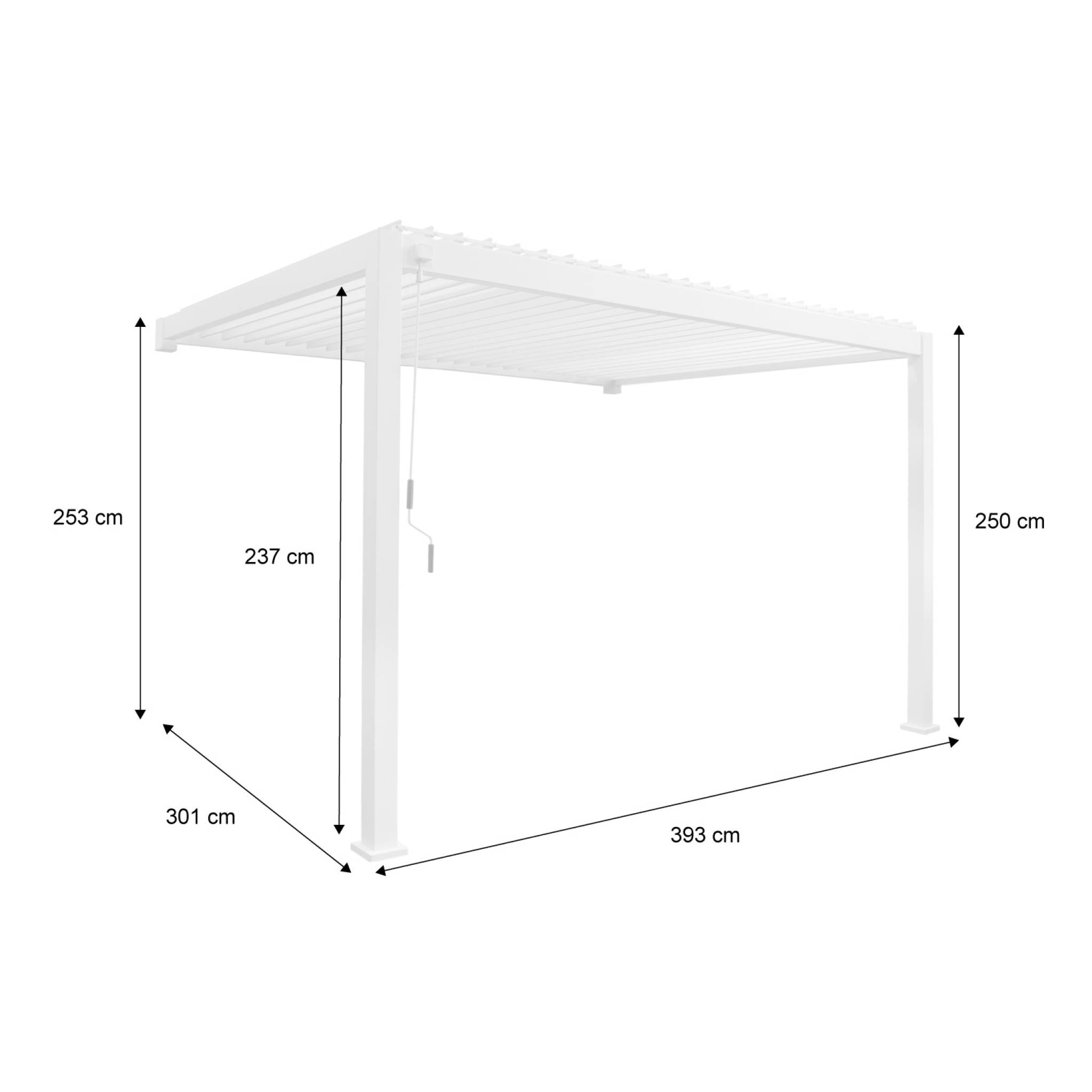 Pergola bioclimatique aluminium blanc adossée lames orientables 4x3m Triomphe