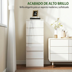 Cómoda 6 Cajones, Cómoda Dormitorio Estrecha de Blanco Brillo, Sinfonier, Ahorro Espacio, Cajonera para Sala de Estar, Comedor, Entrada, 40x35x109 cm