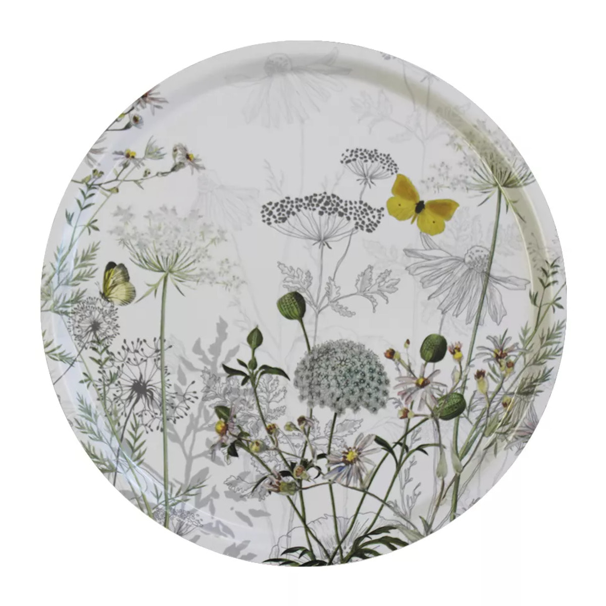 Plateau bois imprimé gris jaune Escapades magiques blanc