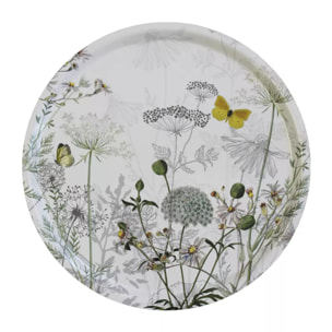 Plateau bois imprimé gris jaune Escapades magiques blanc