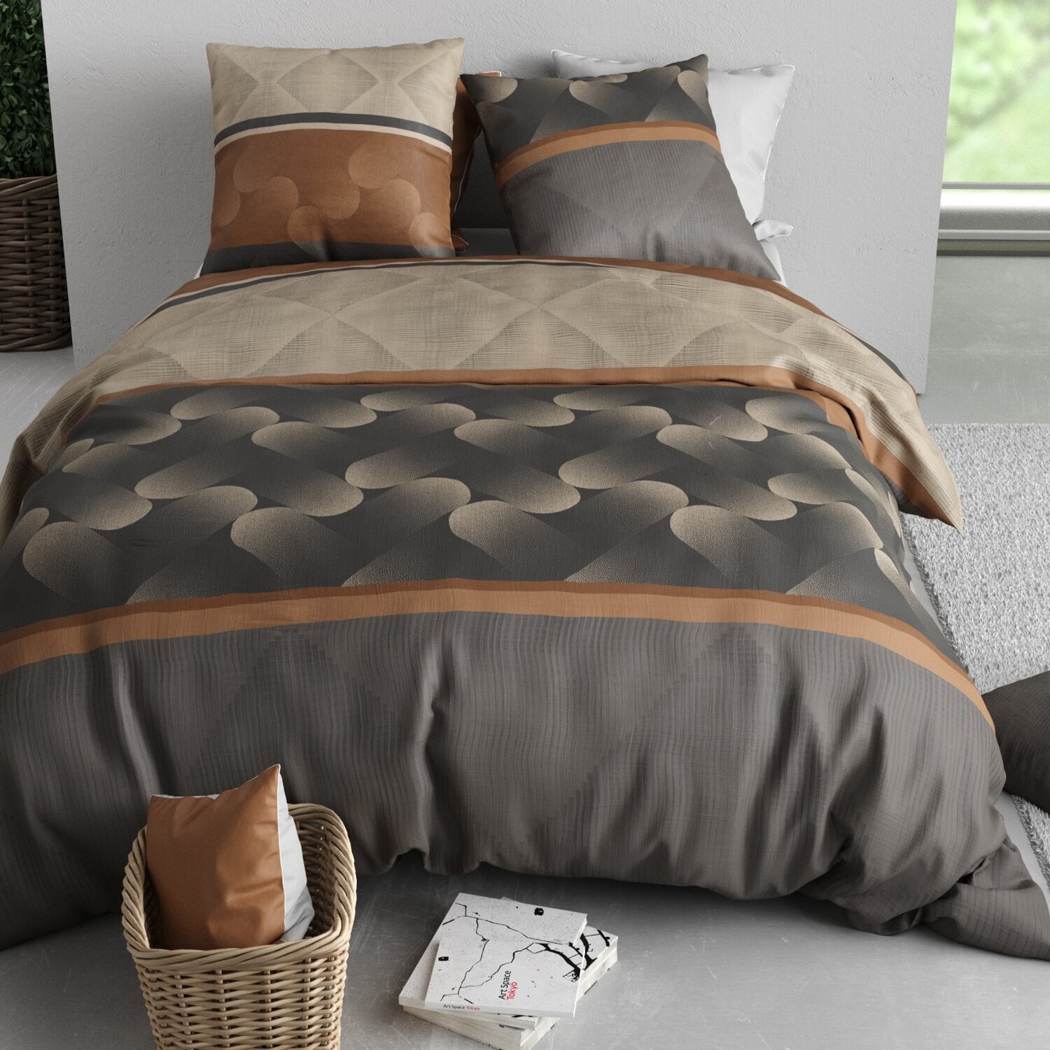 Parure housse de couette imprimé 100% coton - jaspe - marron