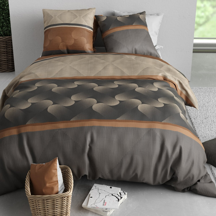 Parure housse de couette imprimé 100% coton - jaspe - marron