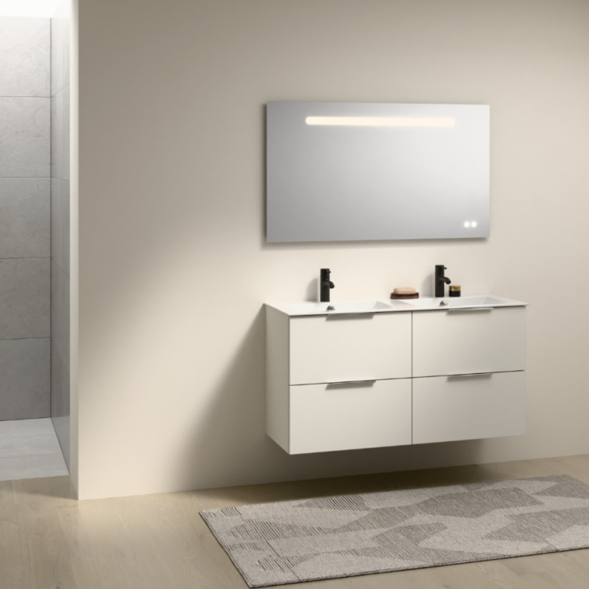 Meuble double vasque 120 cm BURGBAD Olena blanc brillant