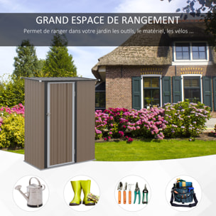 Abri de jardin - remise pour outils - cabanon porte verrouillable - dim. 142L x 84l x 189H cm - tôle d'acier marron blanc