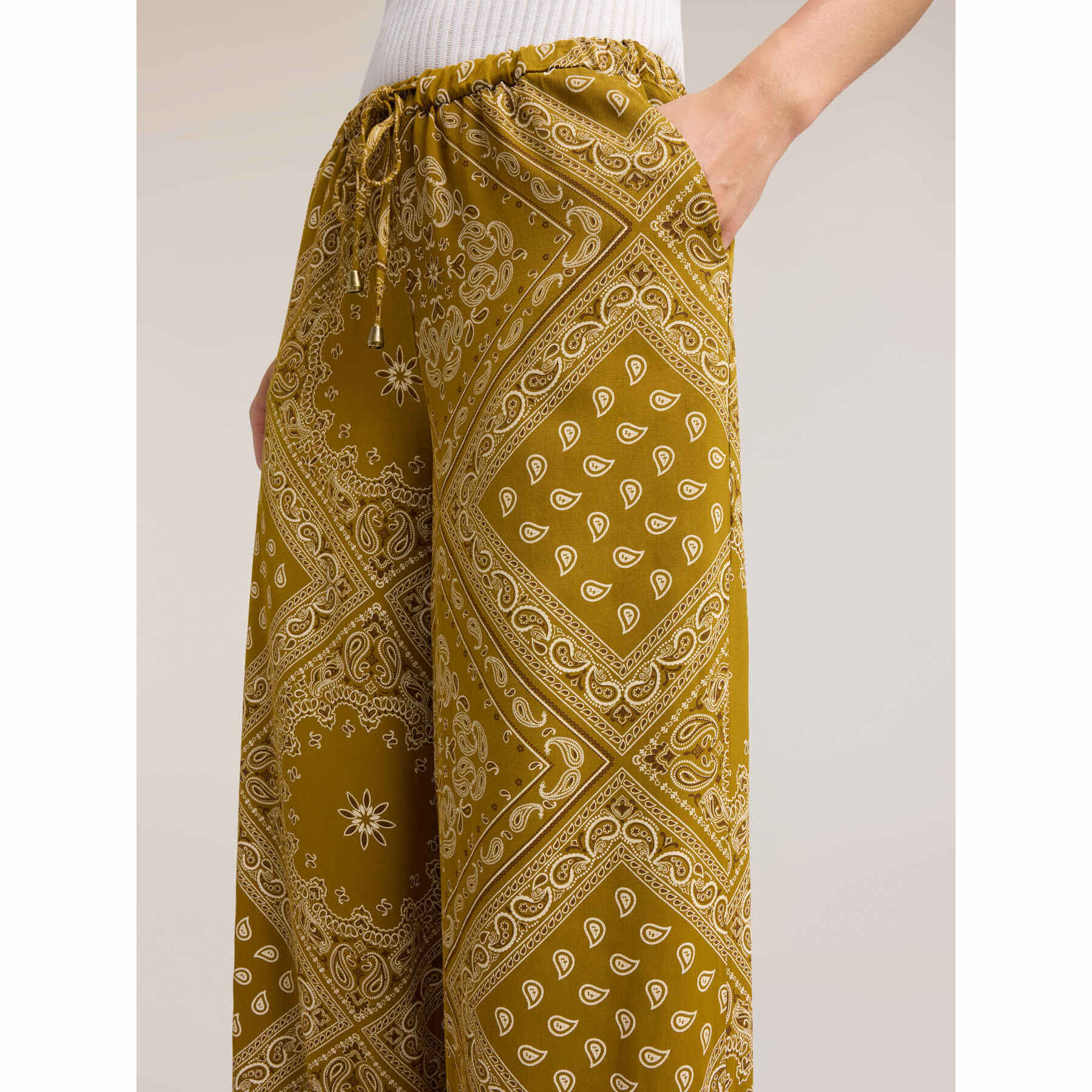 Motivi - Pantalones palazzo de sarga mezcla lyocell - Verde militare