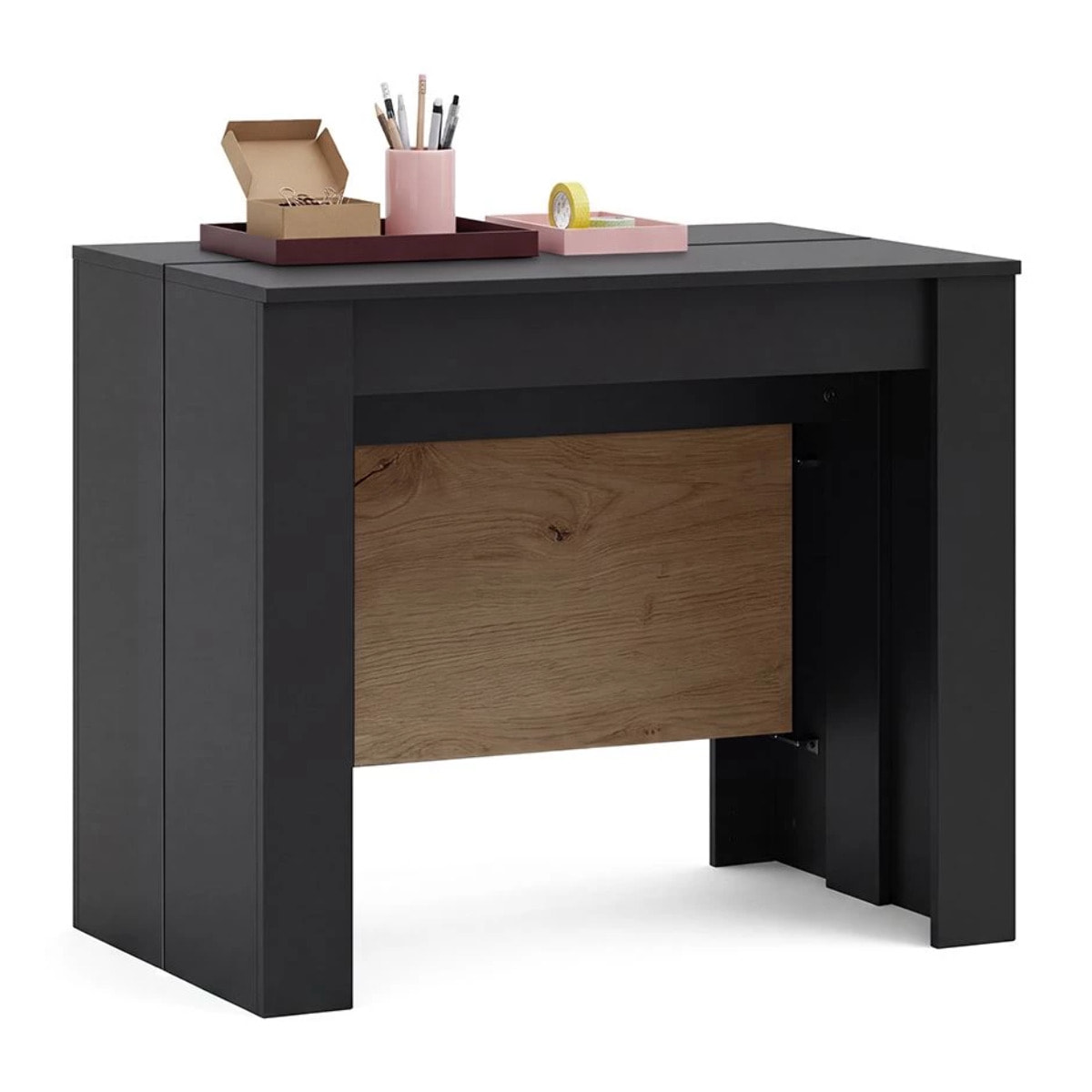 Mesa consola extensible en negro mate y alpine oak 50-235x90 cm Denis Negro Mate - Alpine Oak