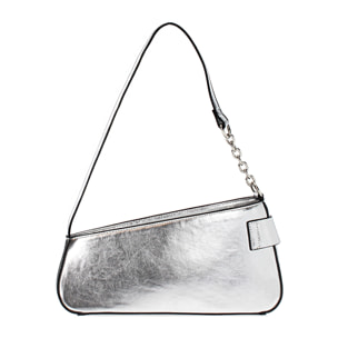 Mini bag donna argento in laminato con fibbia