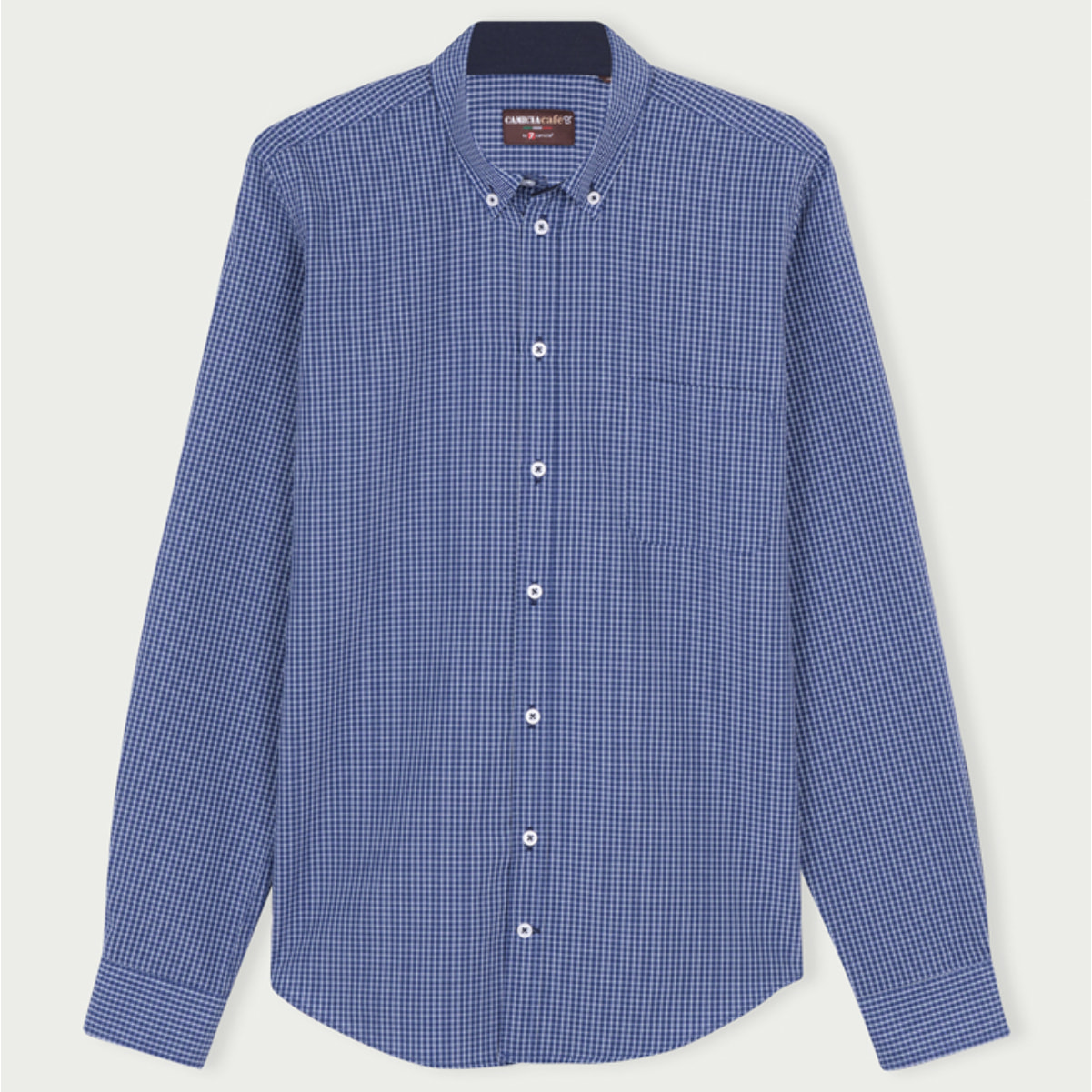 Camicia Uomo 1 Bottone Button Down Slim Cotone Poliestere Riga Stretta Blu\Bianco