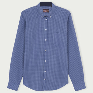 Camicia Uomo 1 Bottone Button Down Slim Cotone Poliestere Riga Stretta Blu\Bianco