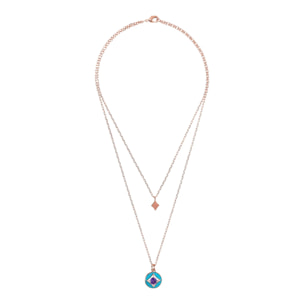 Collana Multifilo Catena Forzatina con Ciondolo Étoile e Pendente Tondo Smaltato Viola con Cubic Zirconia Blu