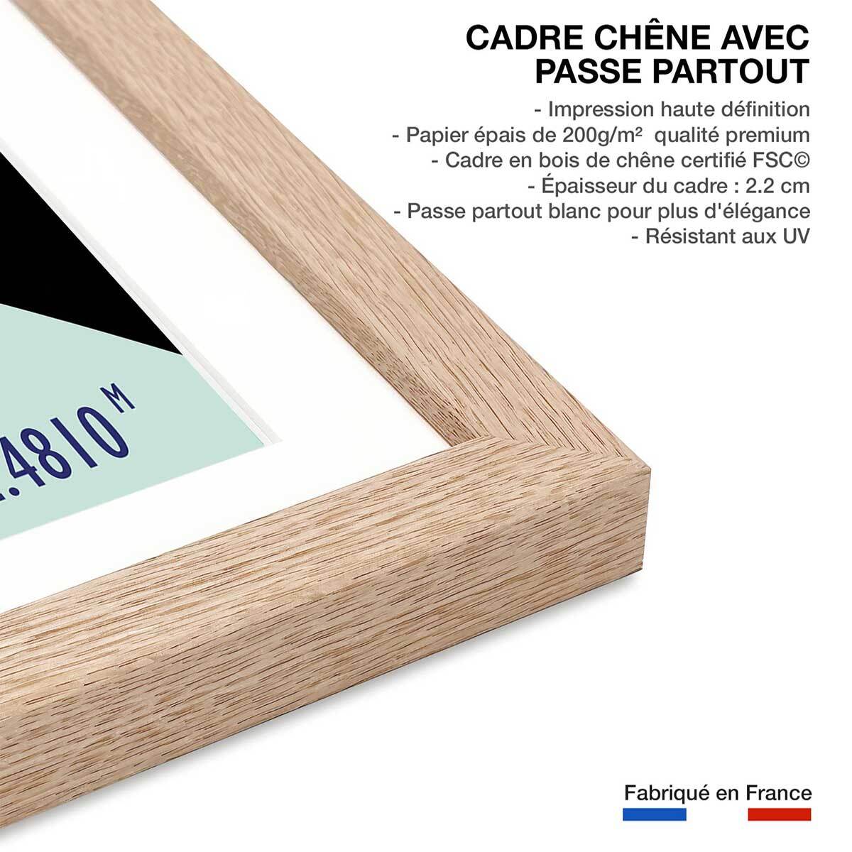 Affiche Terminus chamonix 4810m Affiche + cadre en bois - Chêne