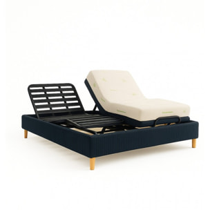Ensemble lit électrique Ergoflex et matelas | Contour Velours Côtelé | Bleu nuit