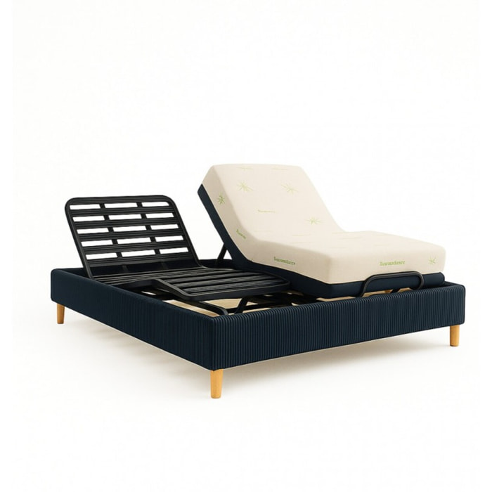 Ensemble lit électrique Ergoflex et matelas | Contour Velours Côtelé | Bleu nuit
