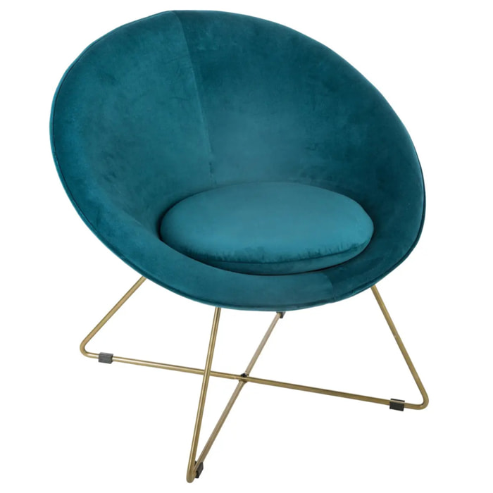 Fauteuil "Evan" velours bleu canard