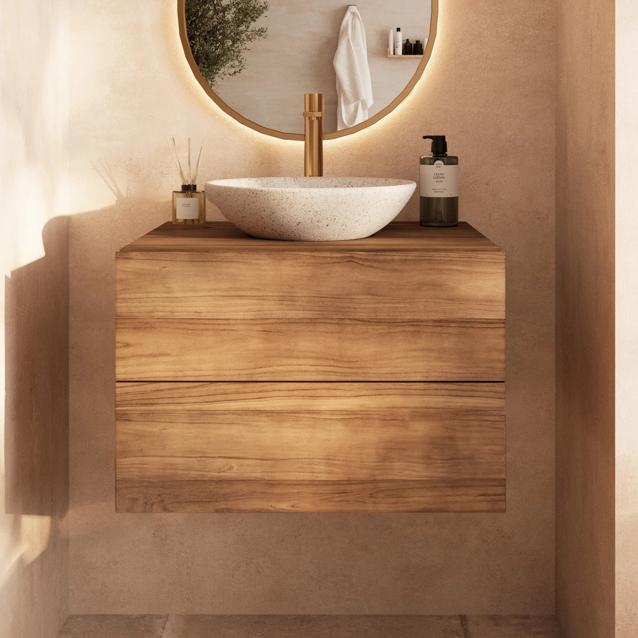 Meuble de salle de bain suspendu en bois de teck 60 cm - Hera