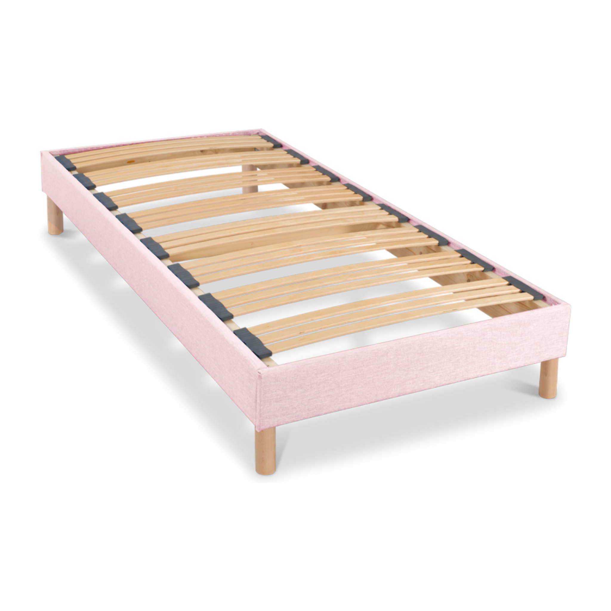 Sommier Lumière Technologie Tri-Lattes, tissu rose, Bois Épicéa, H30 cm, Lattes Actives, Aération Optimale