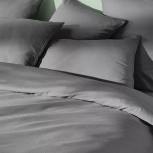 Housse de couette satin de coton motif jacquard anthracite Vibrato metal