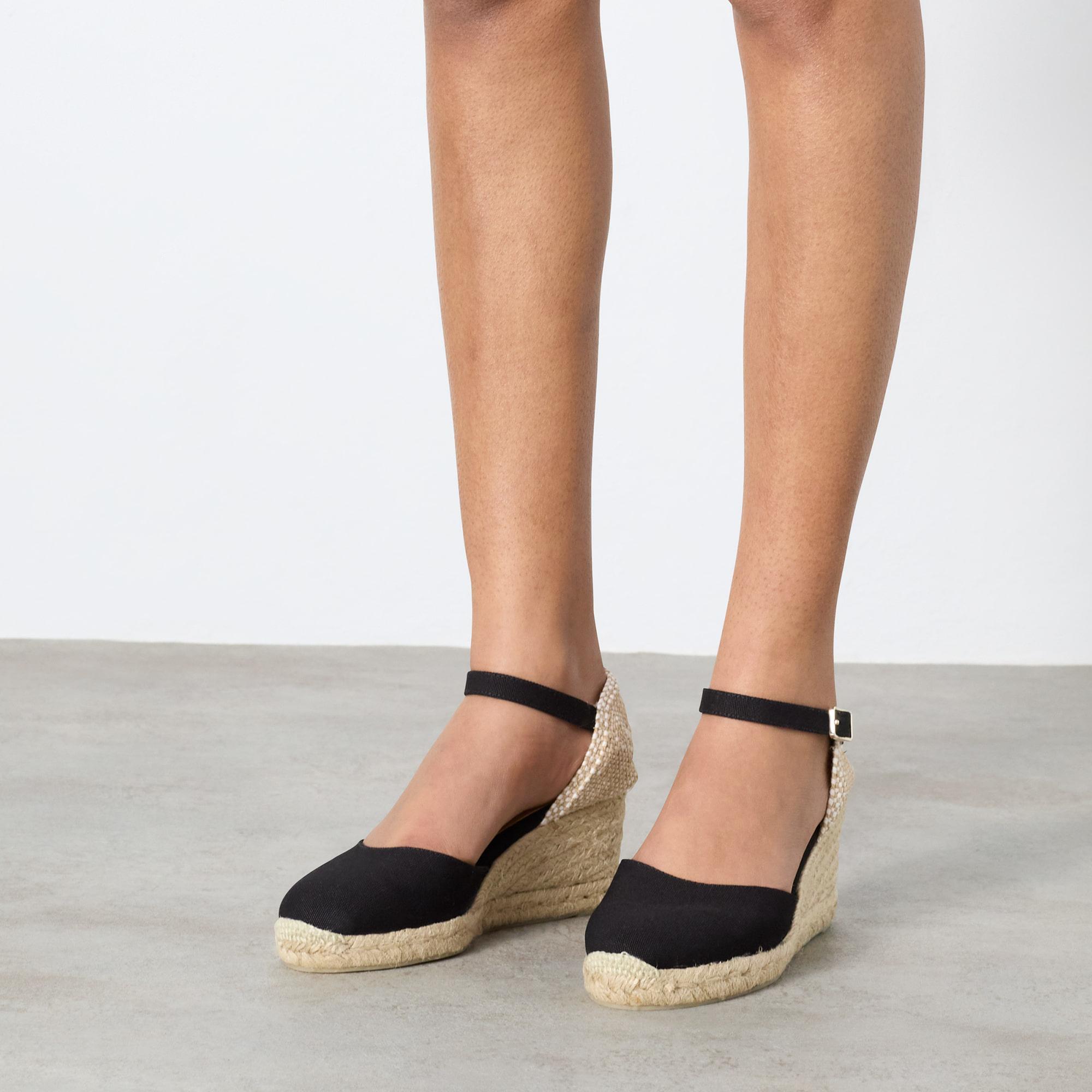 Alpargatas de cuña de mujer Carol en algodón orgánico, cierre lateral de pulsera con hebilla metálica