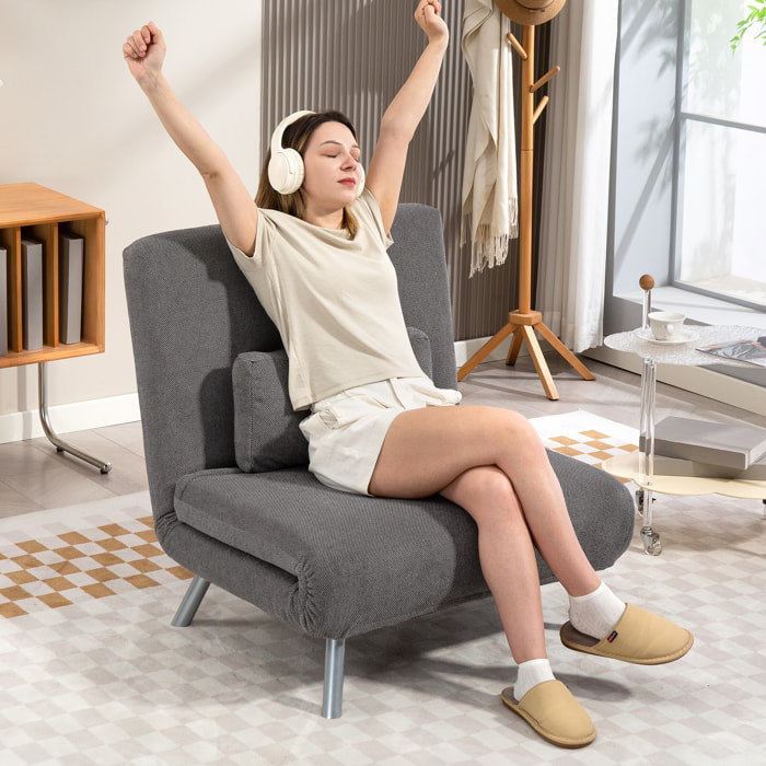 Sofá Cama de 1 Plazas 3 en 1 Sillón Cama Plegable Tapizado en Chenilla con Respaldo Ajustable de 5 Niveles y Almohada Acolchada para Oficina Dormitorio Salón 80x75x83 cm Negro