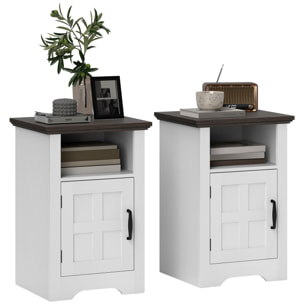 Juego de 2 Mesas Auxiliares para Salón Mesitas de Noche con Puerta Estilo Granero y Estante Abierto Mesas de Centro Pequeñas Rústicas para Dormitorio 40x35x60 cm Blanco