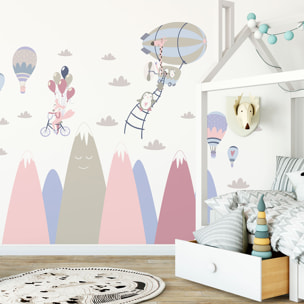 Stickers muraux enfants - Décoration chambre bébé - Autocollant Sticker mural géant enfant montagnes scandinaves ANIMAUX RAVIS