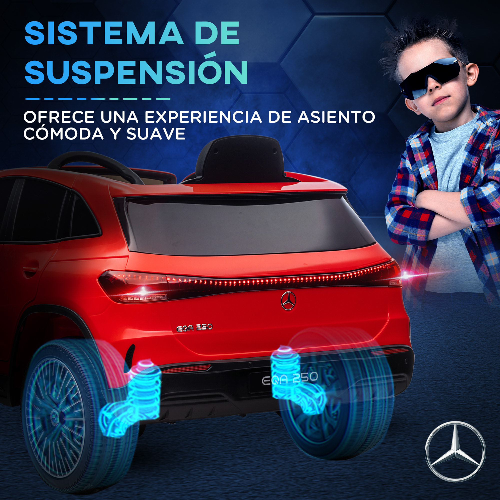 Coche Eléctrico para Niños Mercedes-Benz EQA Coche de Batería 12V con Control Remoto Música Bocina Velocidad 3-8 km/h para Niños de 3-8 Años 111,5x69x52,5 cm Rojo