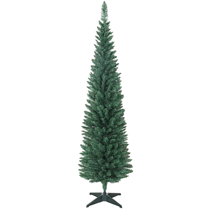 Árbol de Navidad Estrecho 180 cm, Árbol de Navidad Artificial con 321 Ramas, Soporte Metálico, Fácil de Montar, Decoración para Interior, Hogar, Oficina, Verde