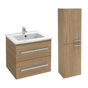 Meuble vasque 60 cm Ola up + colonne de salle de bain chêne