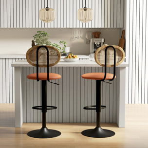 Lot de 2 tabourets de bar – Dossier en rotin – Réglables