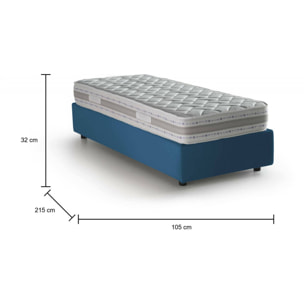 Letto singolo Valentina, Letto contenitore con rivestimento in tessuto, 100% Made in Italy, Apertura frontale, con materasso Cm 90x200 incluso, Blu