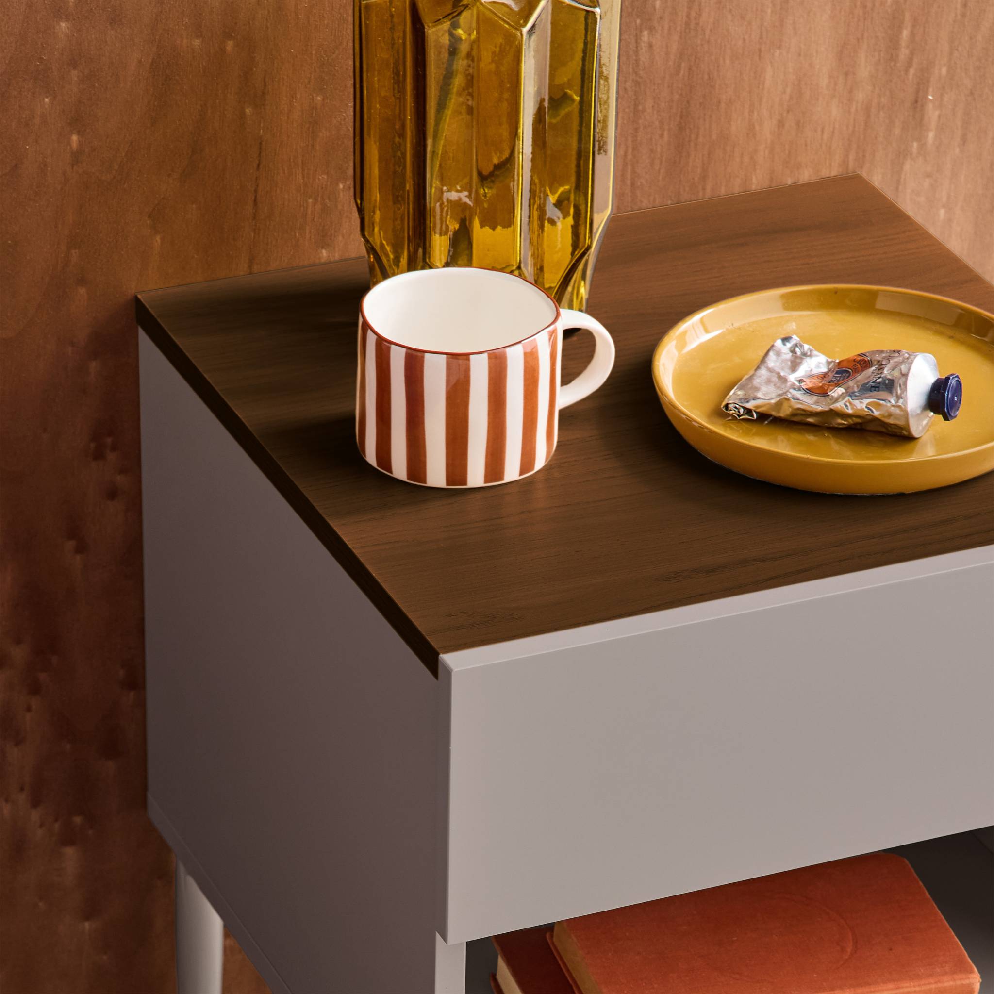 Table de chevet métal et décor bois 1 tiroir 1 niche  ASHTON
