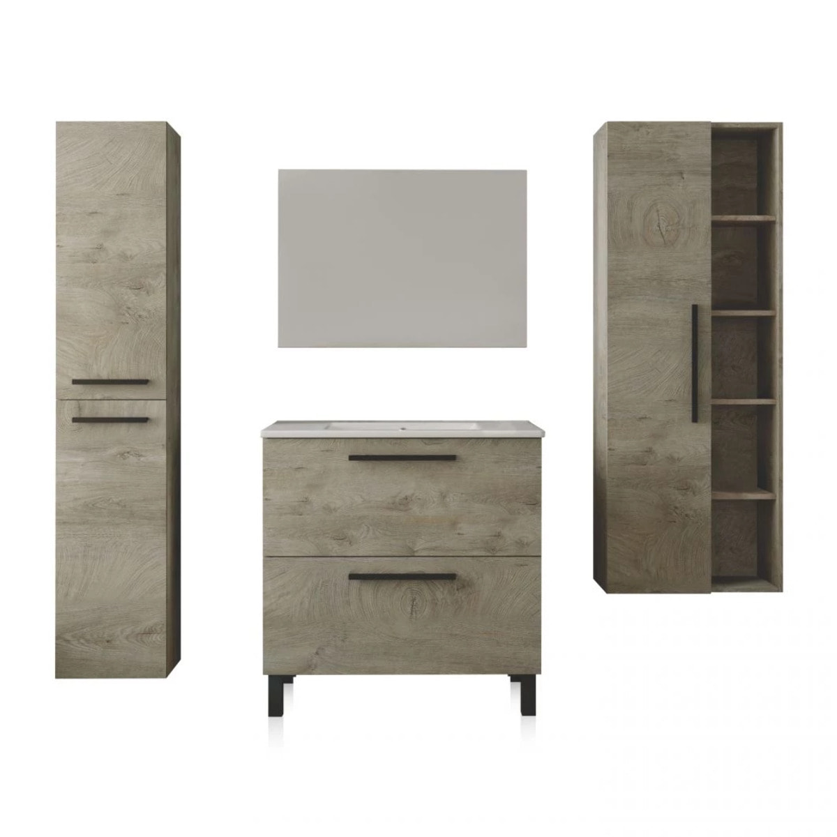 Pack de baño con lavabo cerámico y columnas Sense Max Roble Alaska